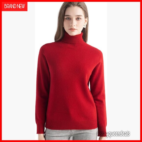100% Cashmere Turtleneck Sweater Long Sleeve Pullover Warm Soft Knit